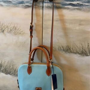NWT Dooney & Bourke Pebble Grain Zip Zip Domed Satchel Caribbean Blue Bag